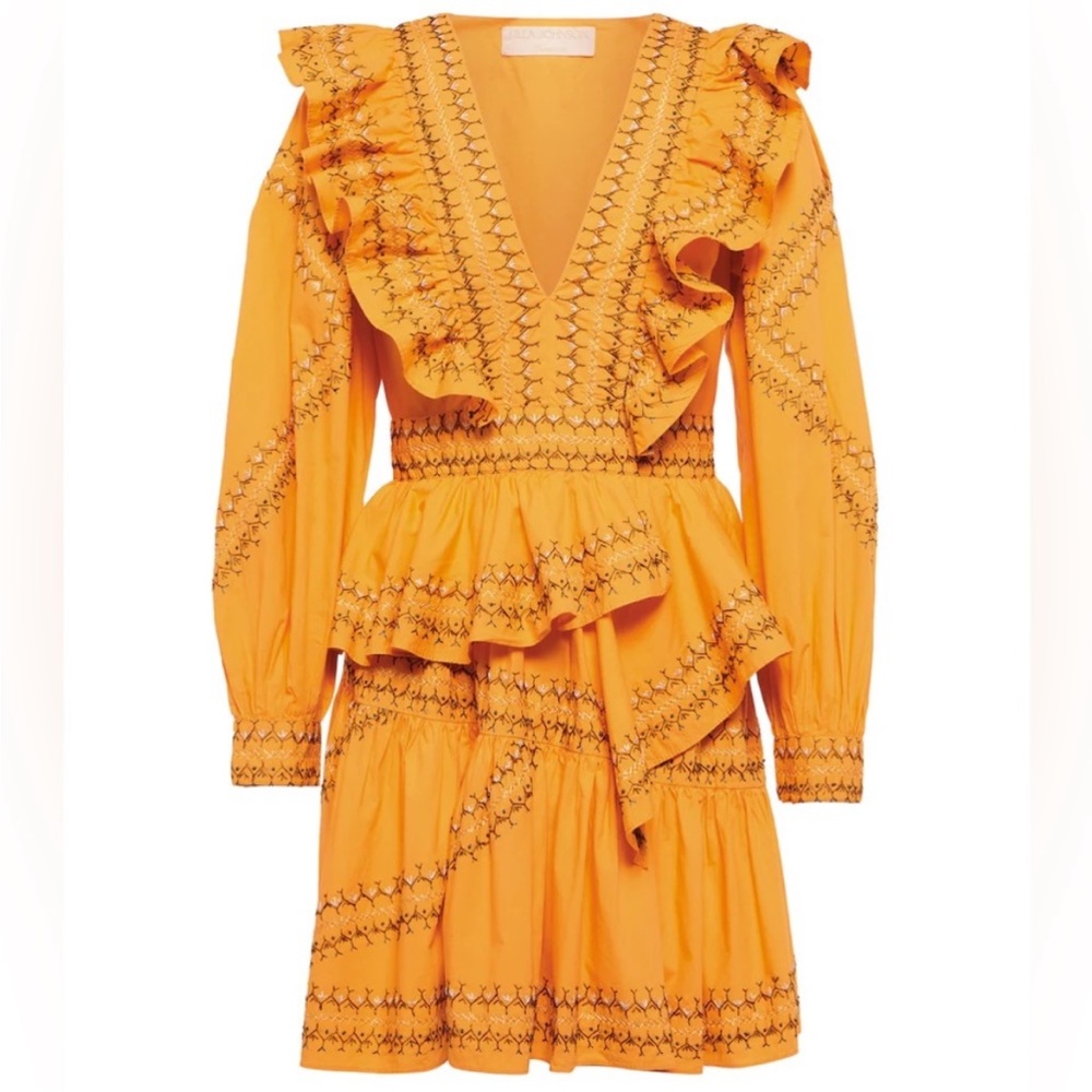 Ulla Johnson Anais dress Embroidered Ruffle in Papaya cottagecore handmade NWT